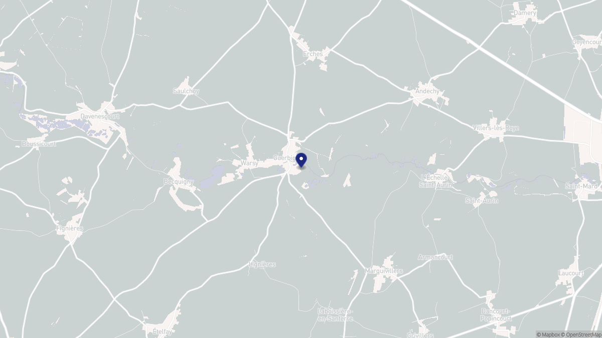 Aperçu cartographique de Guerbigny, centré sur la commune