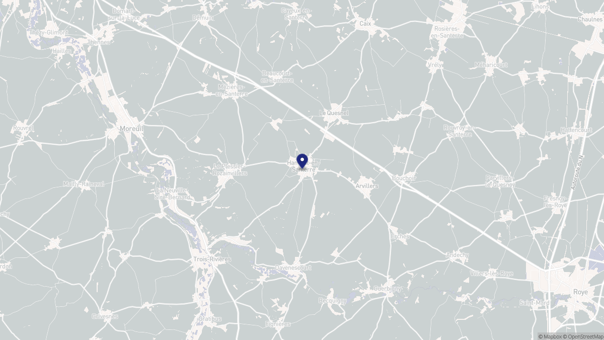 Aperçu cartographique de Hangest-en-Santerre, centré sur la commune