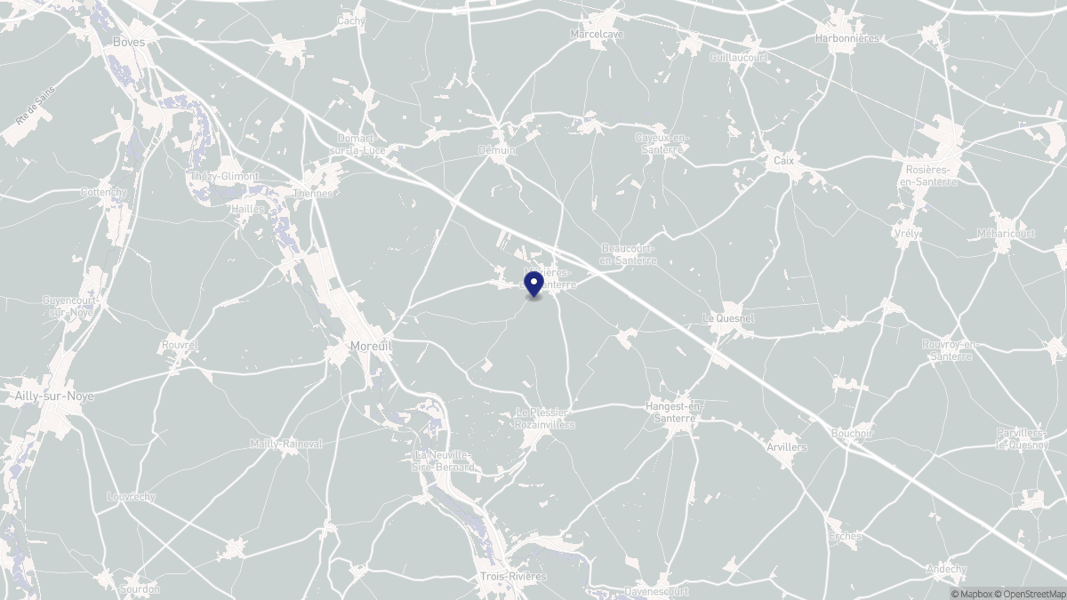 Aperçu cartographique de Mézières-en-Santerre, centré sur la commune