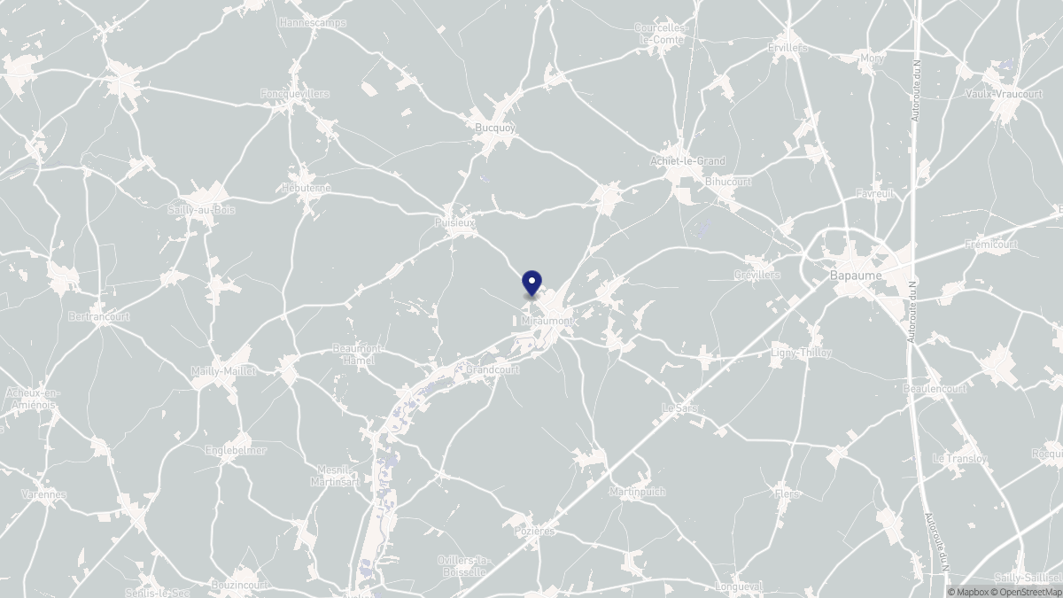 Aperçu cartographique de Miraumont, centré sur la commune