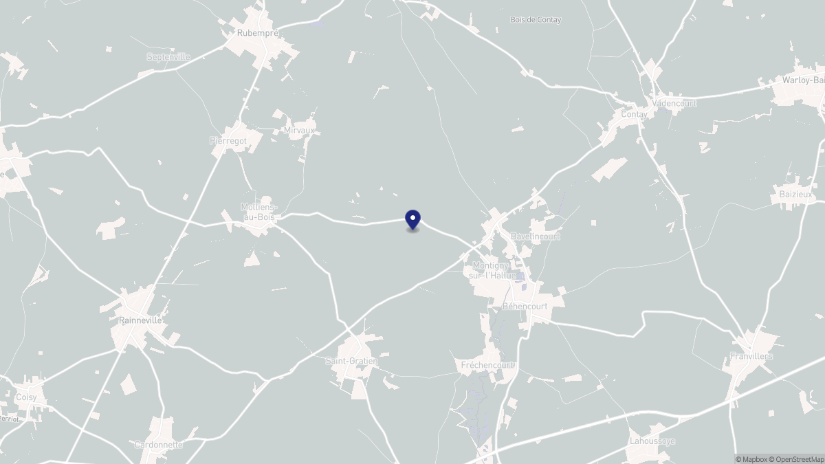 Aperçu cartographique de Montigny-sur-l'Hallue, centré sur la commune