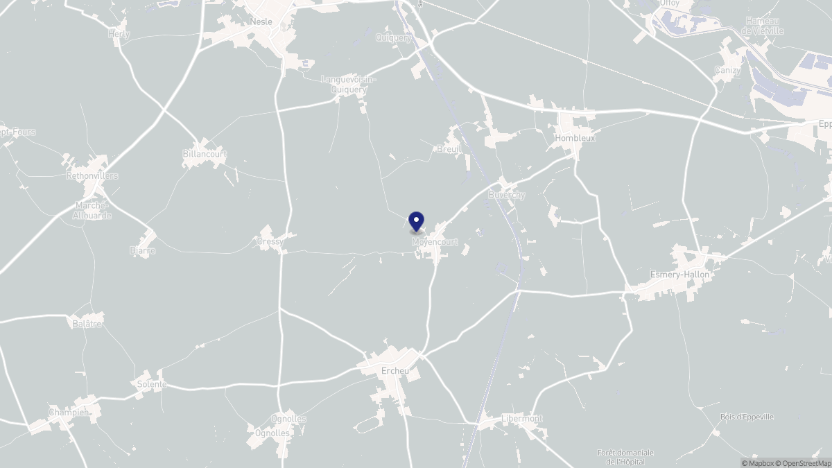 Aperçu cartographique de Moyencourt, centré sur la commune