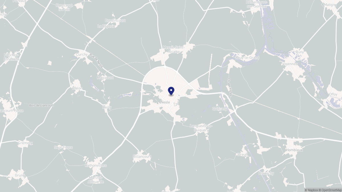 Aperçu cartographique de Nesle, centré sur la commune