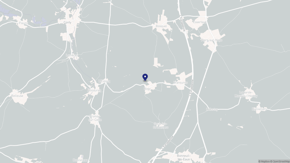 Aperçu cartographique de Rogy, centré sur la commune