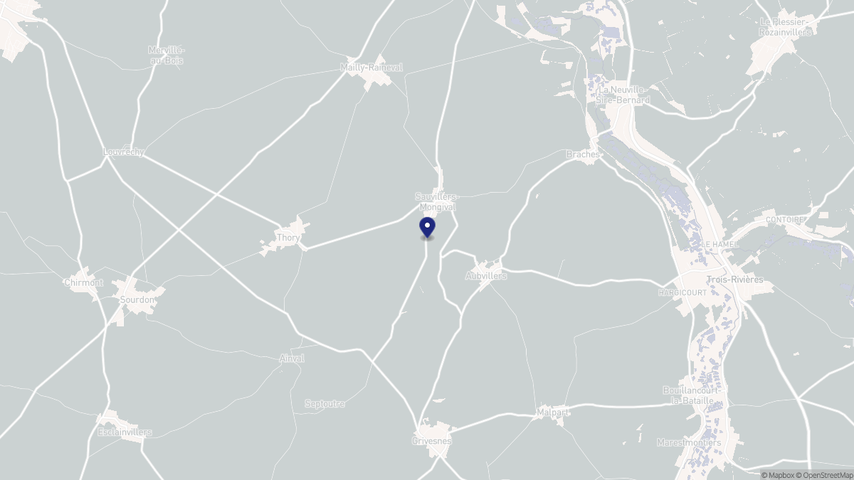 Aperçu cartographique de Sauvillers-Mongival, centré sur la commune