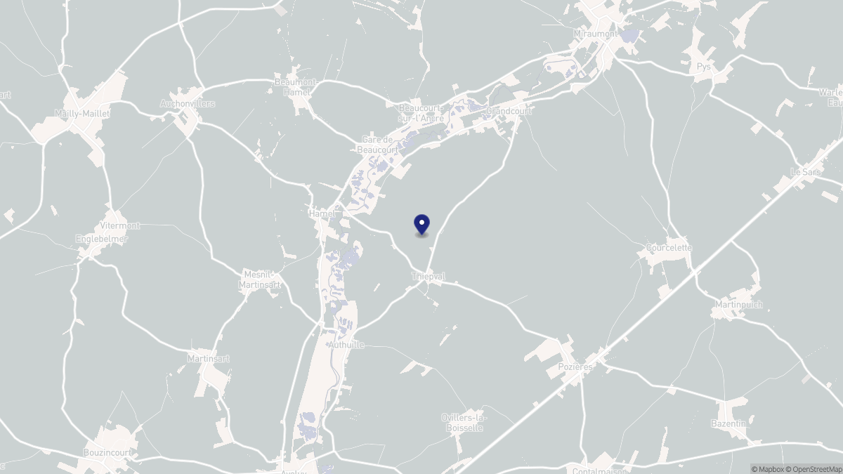 Aperçu cartographique de Thiepval, centré sur la commune