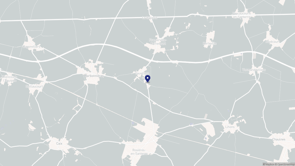 Aperçu cartographique de Vauvillers, centré sur la commune