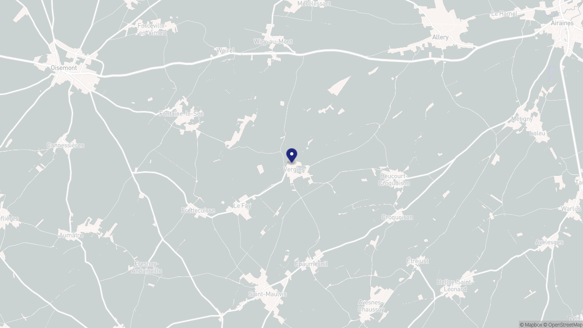 Aperçu cartographique de Vergies, centré sur la commune
