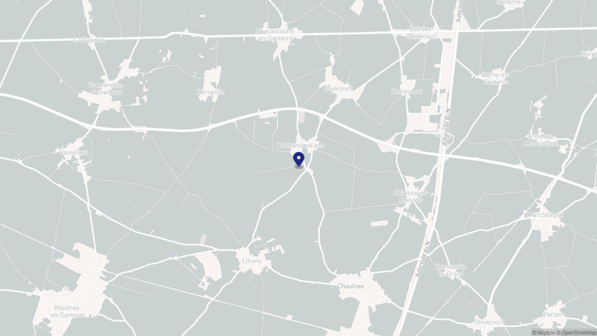 Aperçu cartographique de Vermandovillers, centré sur la commune