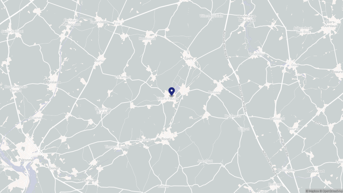 Aperçu cartographique de Villers-Faucon, centré sur la commune