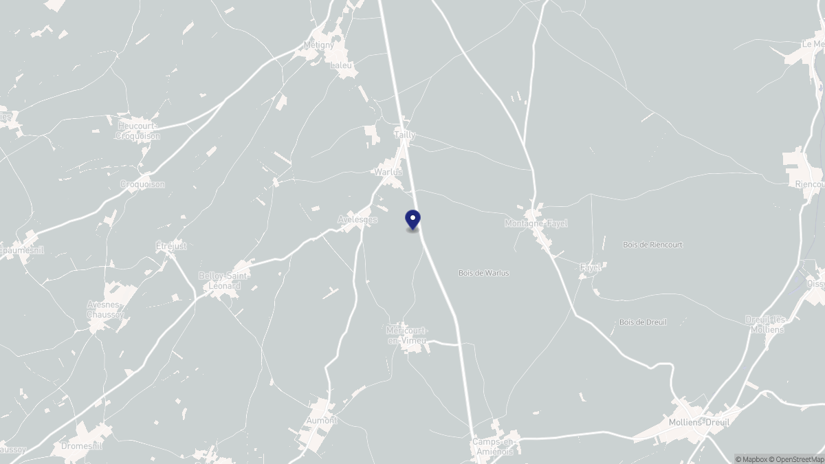 Aperçu cartographique de Warlus, centré sur la commune