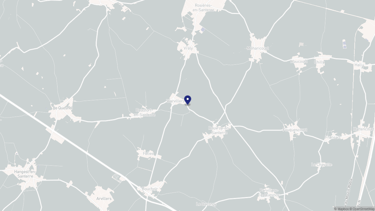Aperçu cartographique de Warvillers, centré sur la commune