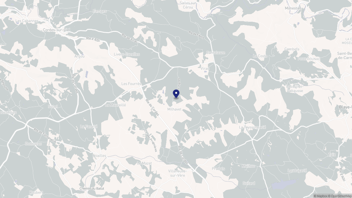 Aperçu cartographique de Milhavet, centré sur la commune