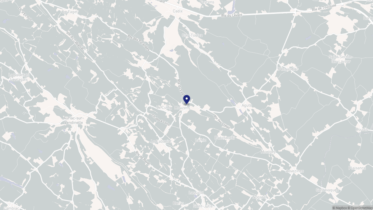 Aperçu cartographique de Mouzens, centré sur la commune