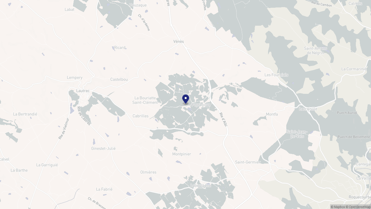 Aperçu cartographique de Peyregoux, centré sur la commune