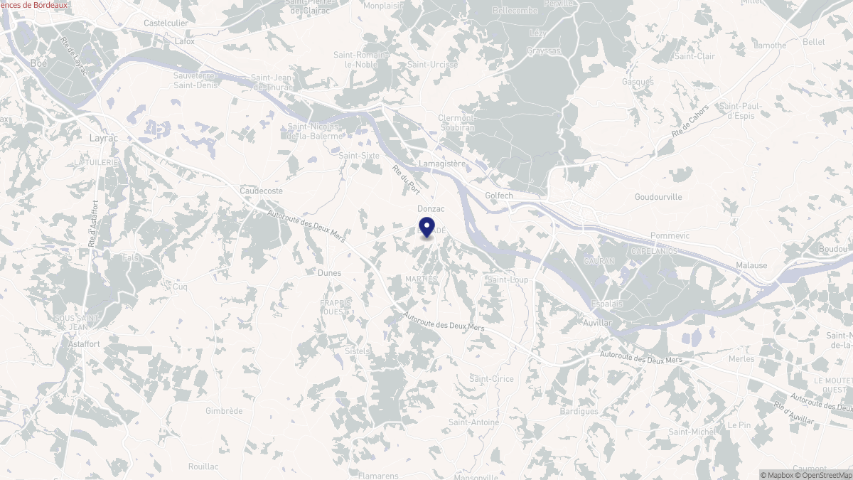 Aperçu cartographique de Donzac, centré sur la commune