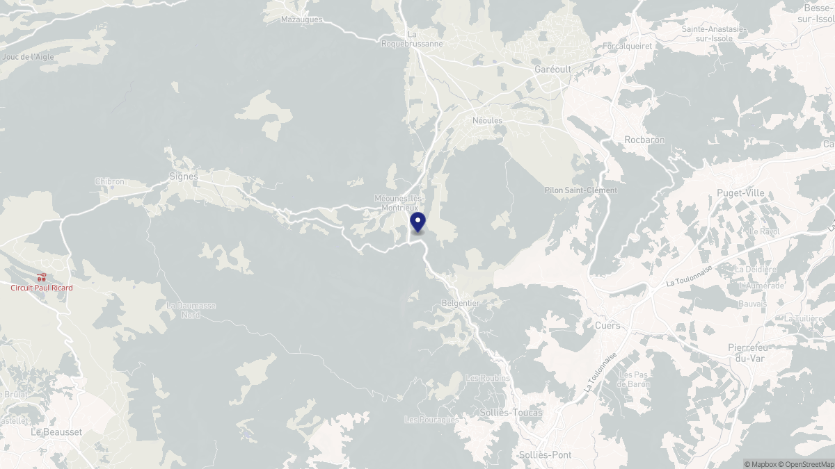 Aperçu cartographique de Méounes-lès-Montrieux, centré sur la commune