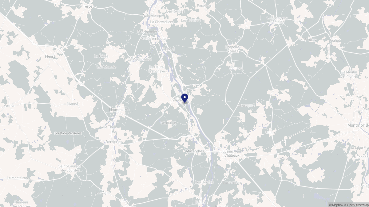 Aperçu cartographique de Civaux, centré sur la commune