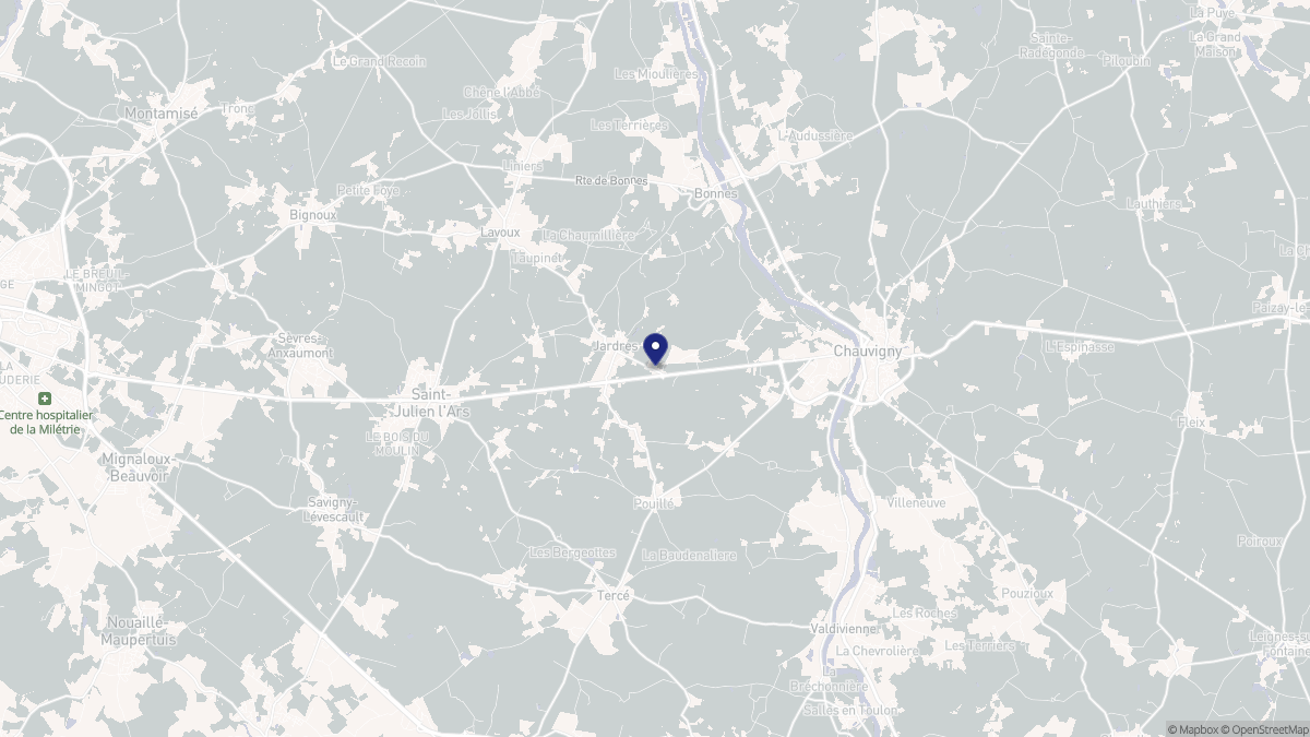 Aperçu cartographique de Jardres, centré sur la commune