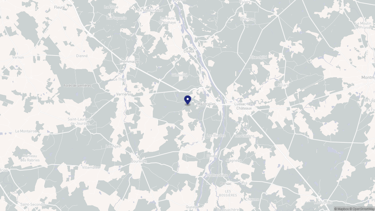 Aperçu cartographique de Mazerolles, centré sur la commune