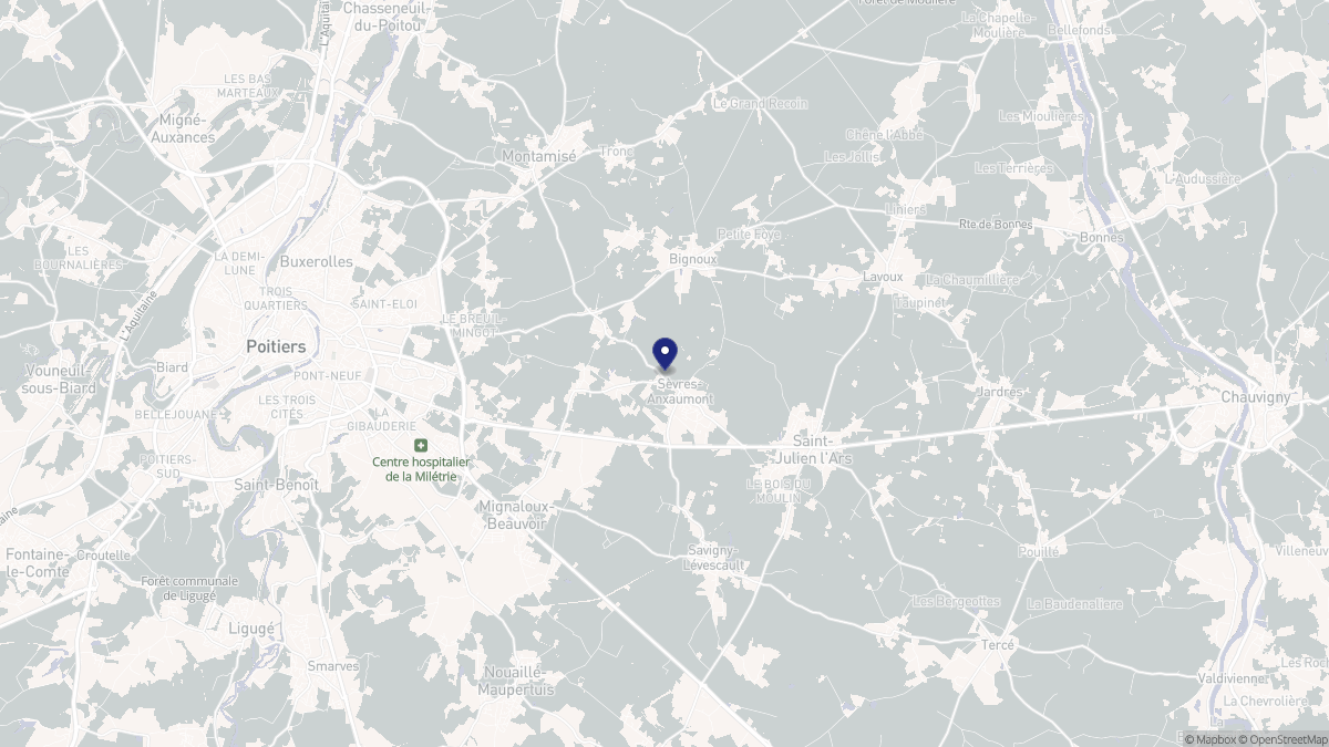 Aperçu cartographique de Sèvres-Anxaumont, centré sur la commune