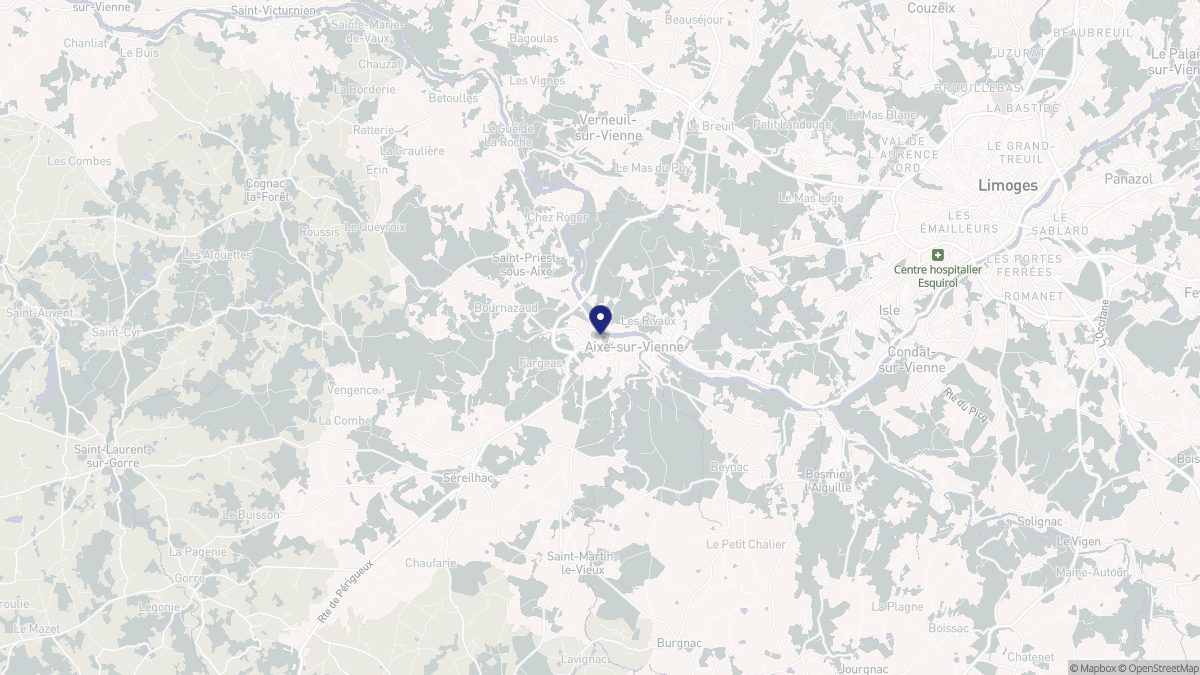 Aperçu cartographique de Aixe-sur-Vienne, centré sur la commune