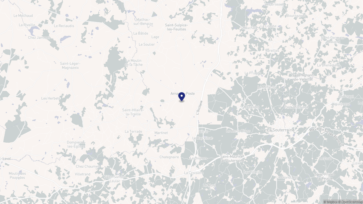 Aperçu cartographique de Arnac-la-Poste, centré sur la commune