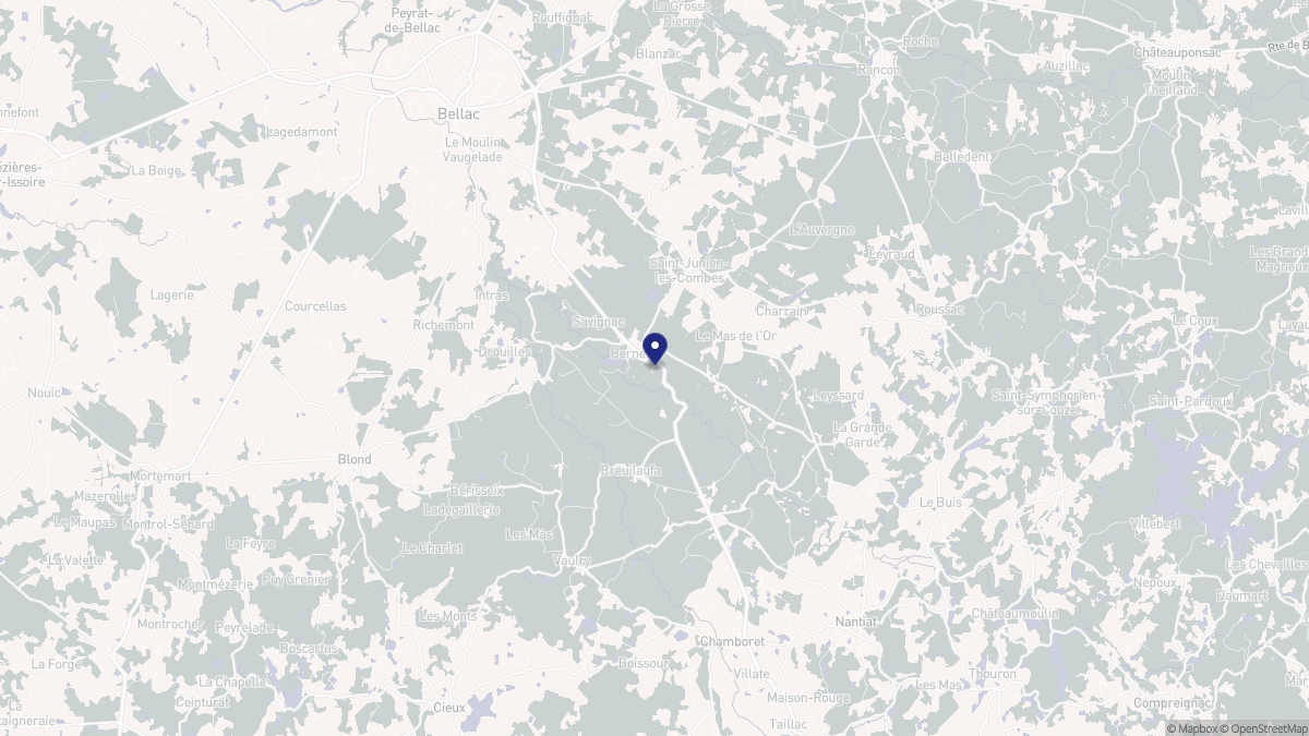 Aperçu cartographique de Berneuil, centré sur la commune