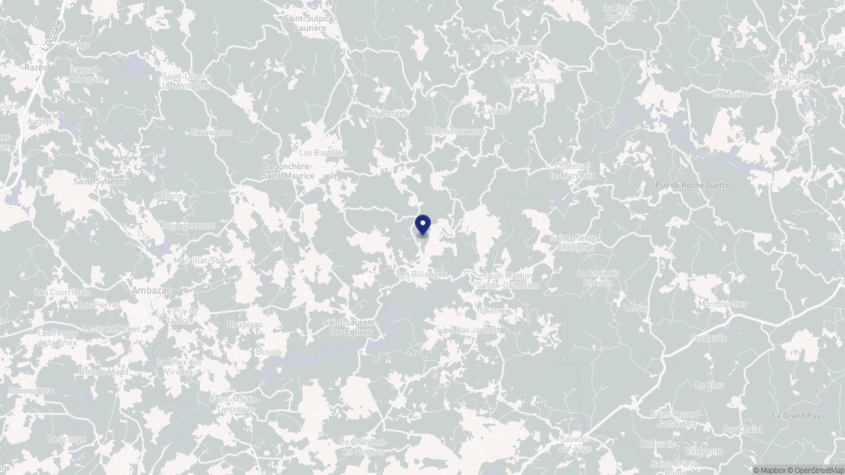 Aperçu cartographique de Les Billanges, centré sur la commune