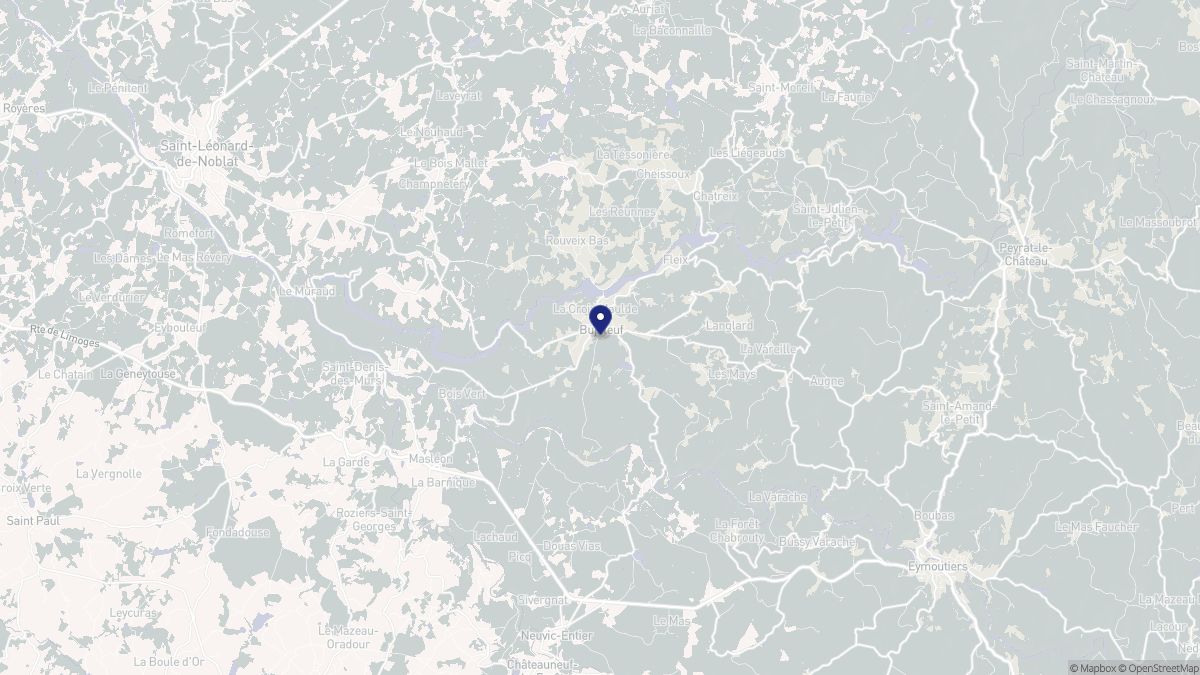 Aperçu cartographique de Bujaleuf, centré sur la commune