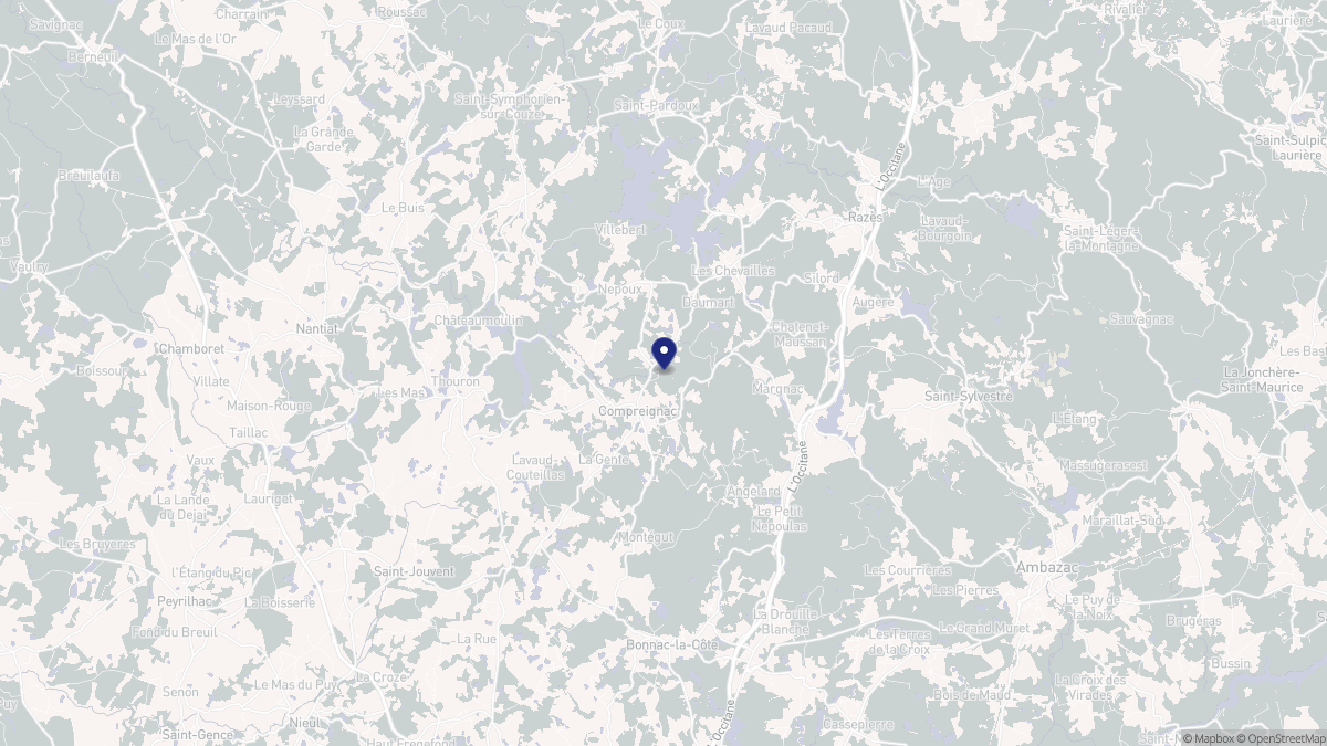 Aperçu cartographique de Compreignac, centré sur la commune