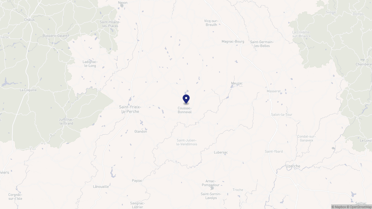 Aperçu cartographique de Coussac-Bonneval, centré sur la commune