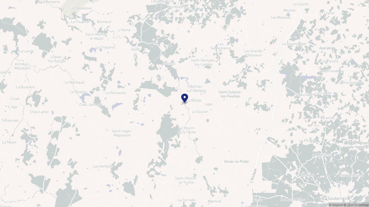 Aperçu cartographique de Mailhac-sur-Benaize, centré sur la commune
