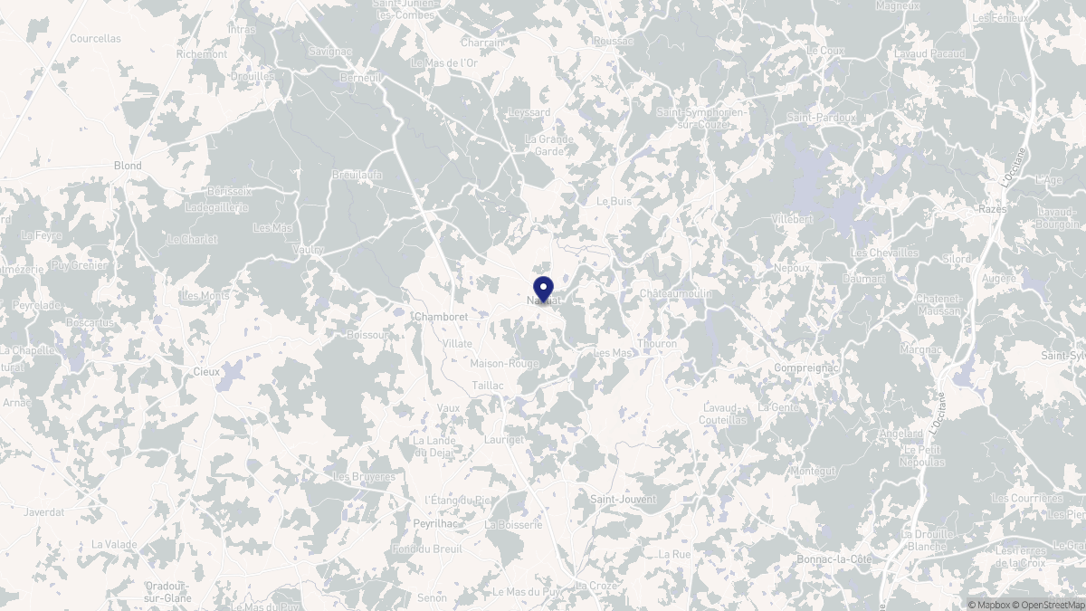 Aperçu cartographique de Nantiat, centré sur la commune