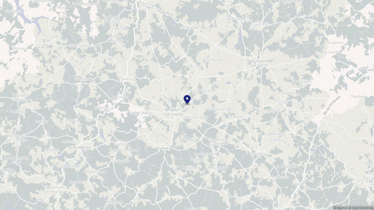 Aperçu cartographique de Oradour-sur-Vayres, centré sur la commune
