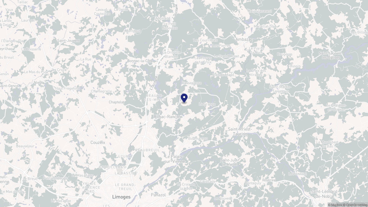 Aperçu cartographique de Rilhac-Rancon, centré sur la commune