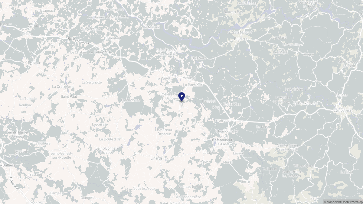 Aperçu cartographique de Roziers-Saint-Georges, centré sur la commune