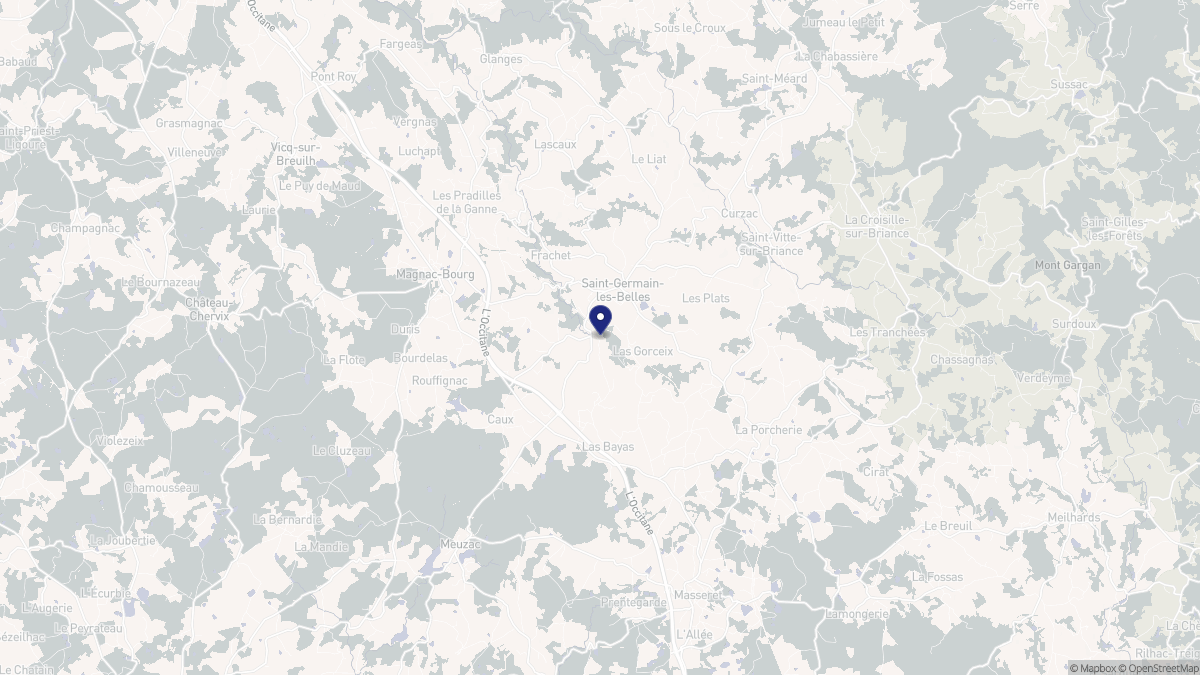 Aperçu cartographique de Saint-Germain-les-Belles, centré sur la commune