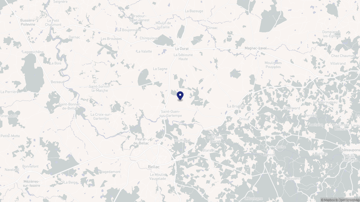 Aperçu cartographique de Saint-Ouen-sur-Gartempe, centré sur la commune
