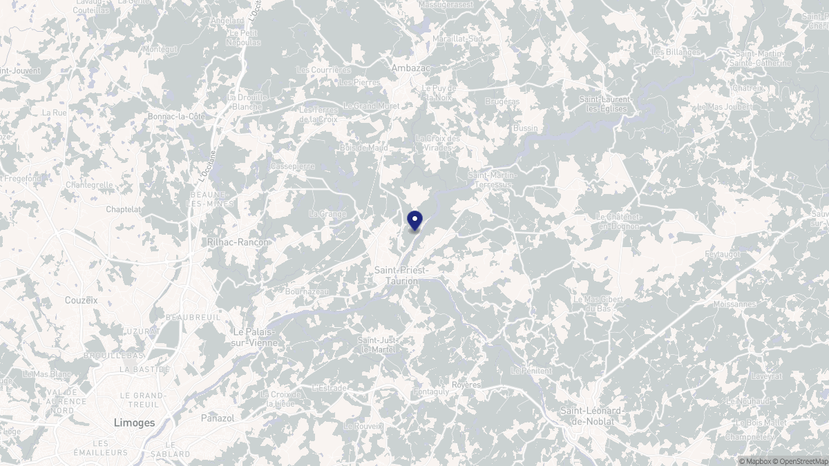 Aperçu cartographique de Saint-Priest-Taurion, centré sur la commune