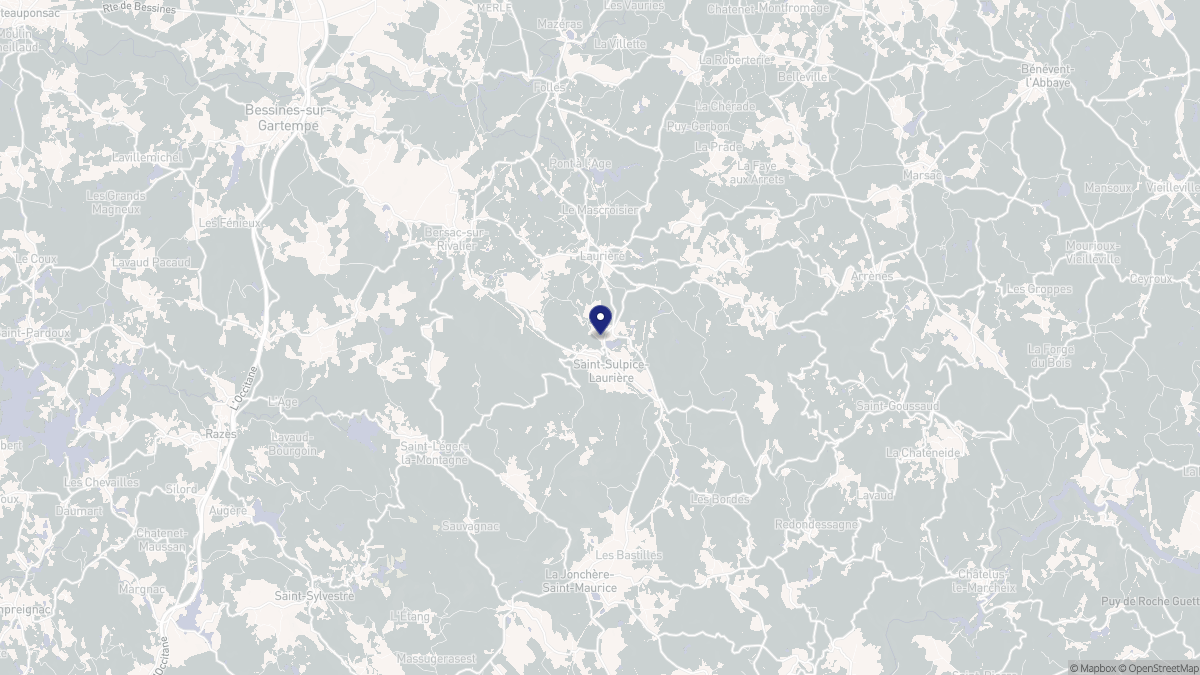 Aperçu cartographique de Saint-Sulpice-Laurière, centré sur la commune
