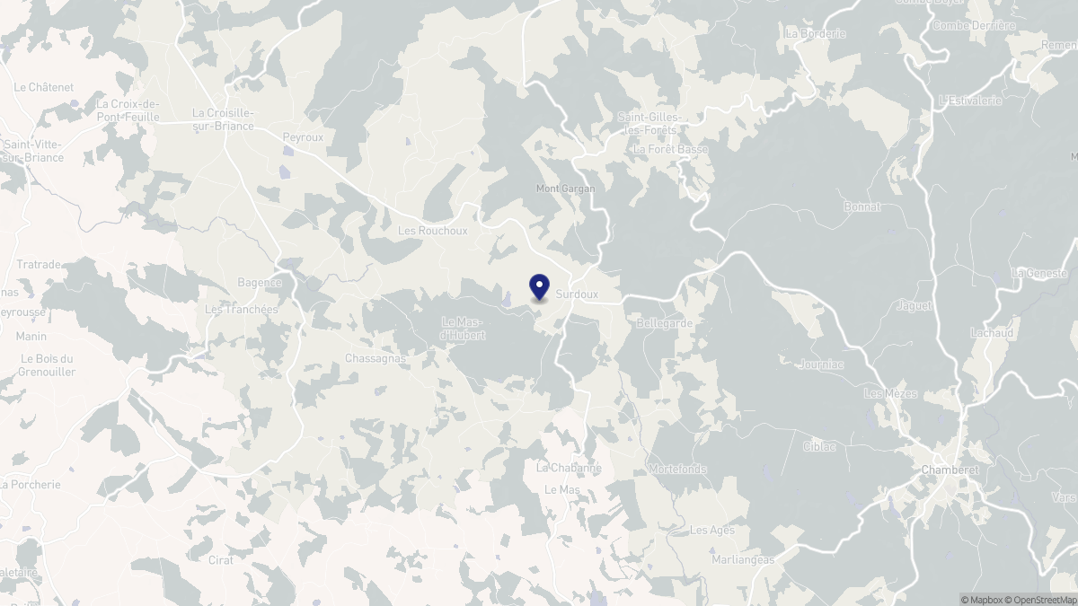 Aperçu cartographique de Surdoux, centré sur la commune