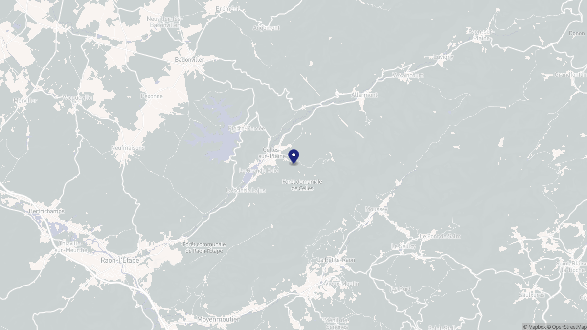 Aperçu cartographique de Celles-sur-Plaine, centré sur la commune