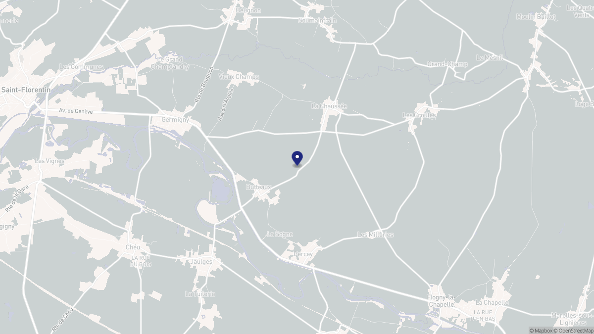 Aperçu cartographique de Butteaux, centré sur la commune