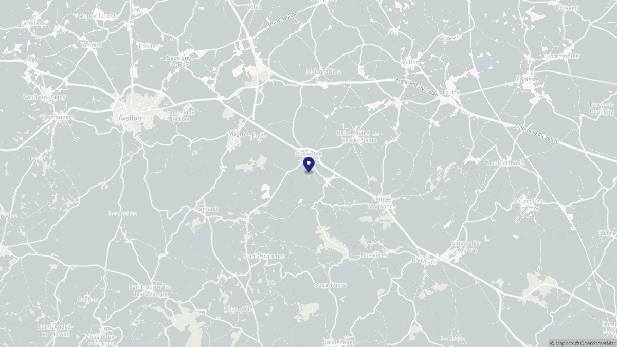 Aperçu cartographique de Cussy-les-Forges, centré sur la commune