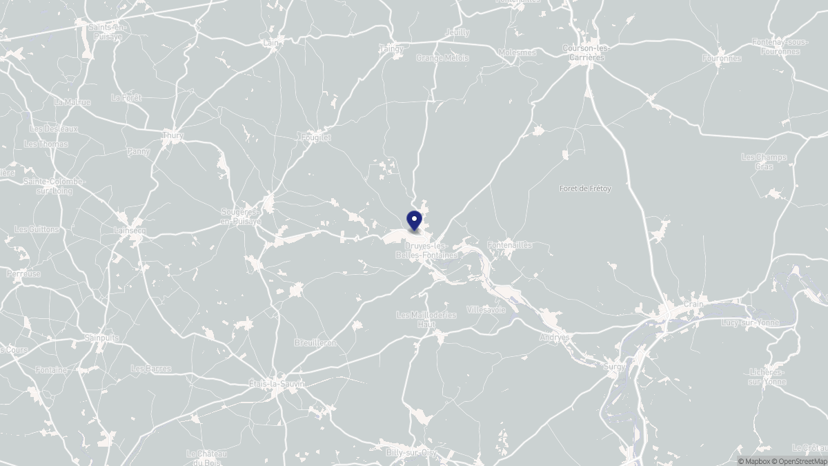 Aperçu cartographique de Druyes-les-Belles-Fontaines, centré sur la commune