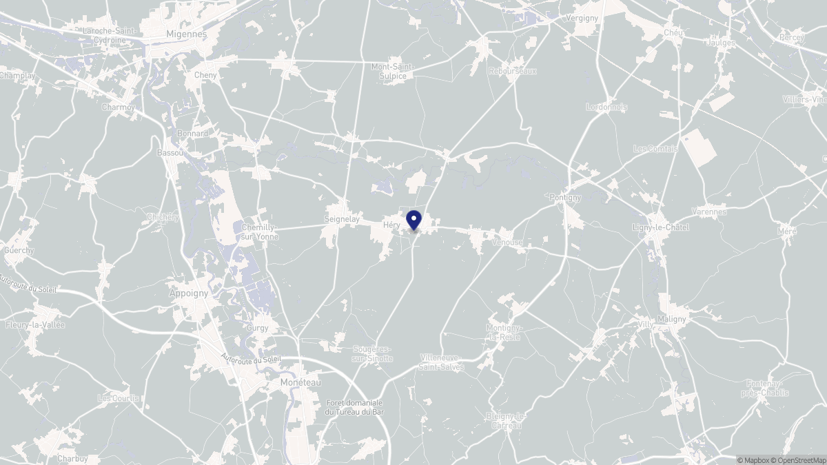 Aperçu cartographique de Héry, centré sur la commune