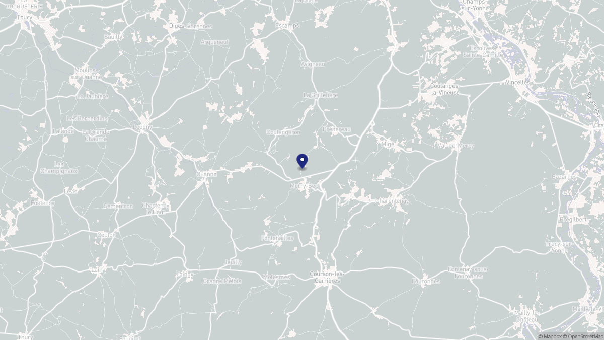 Aperçu cartographique de Merry-Sec, centré sur la commune