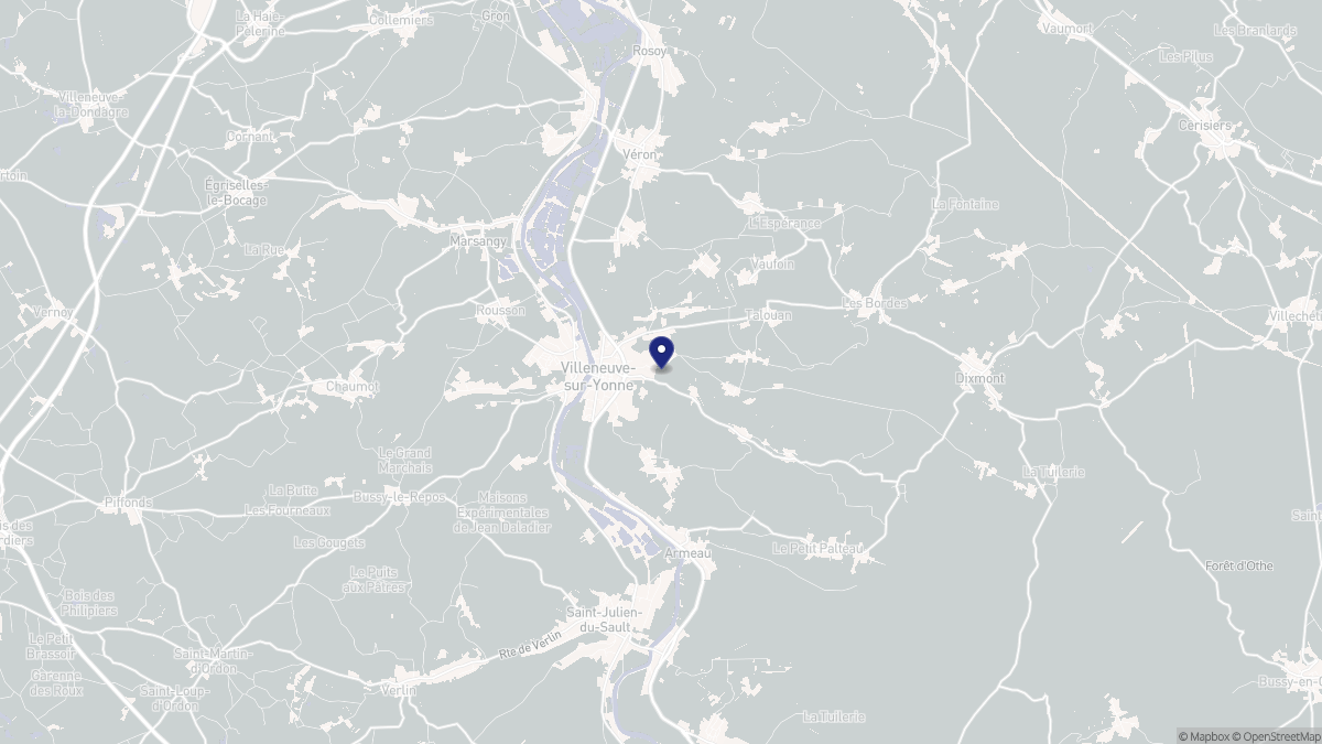 Aperçu cartographique de Villeneuve-sur-Yonne, centré sur la commune