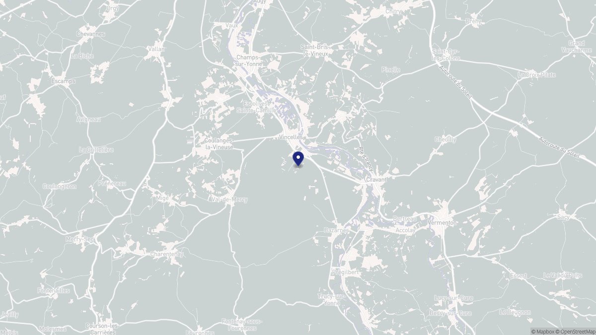 Aperçu cartographique de Vincelles, centré sur la commune